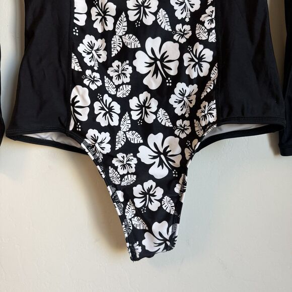 Volcom Medium Coco Hibiscus One Piece Zip Rash Guard Swim Suit Floral Cheeky - Picture 10 of 11